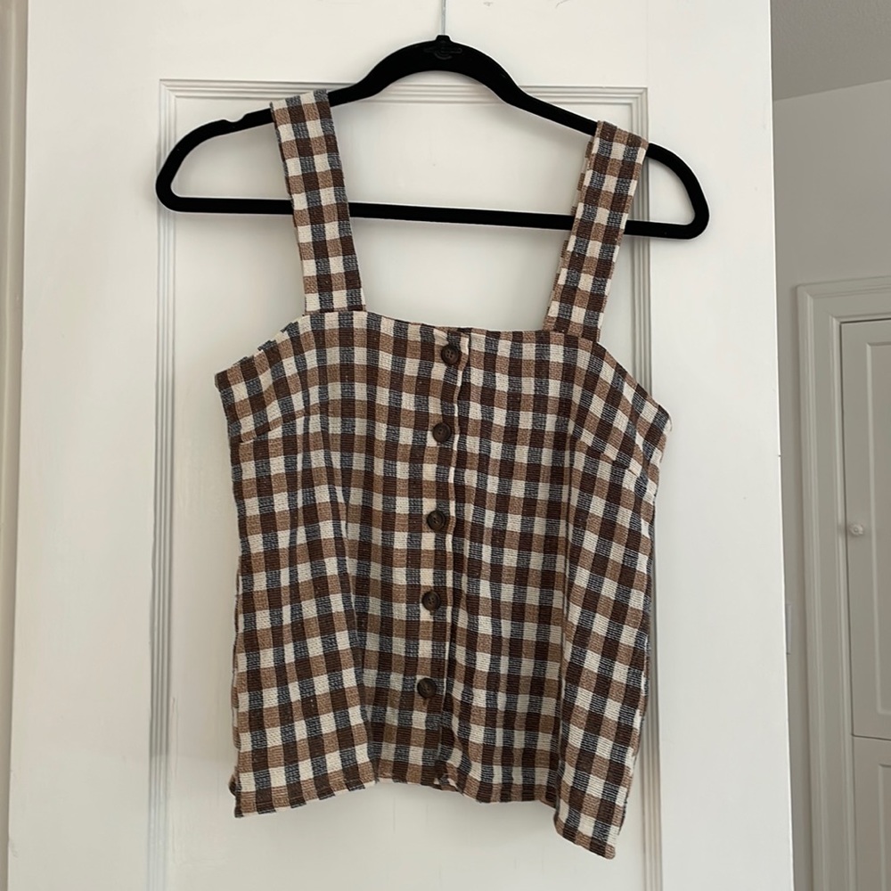 Rita Row Plaid Tank with tortoiseshell buttons